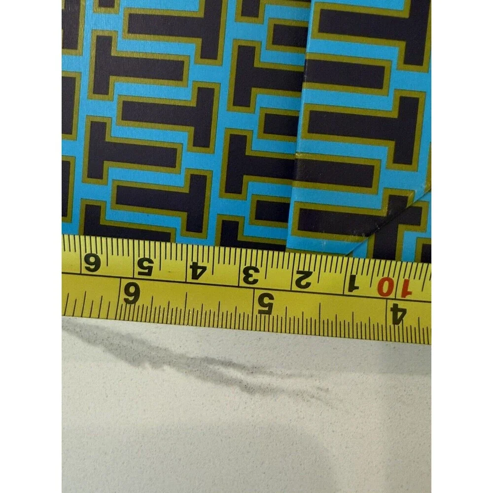 Tory Burch Blue Lime Geometric Gift Bag‎ 13x7x5 Tall Decor Flap Closure EUC